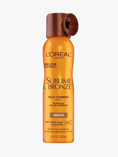 L’Oréal Paris Sublime Bronze Self Tanning Mist in branded component on a light gray background